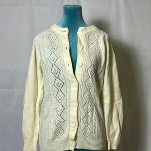 True Vintage 60s Cream Cable & Pointelle Knit Cardigan